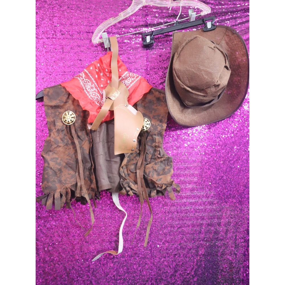Brown Cowboy Accessory Set Kids Unbranded 5 Piece Fringed Vest Hat Bandana